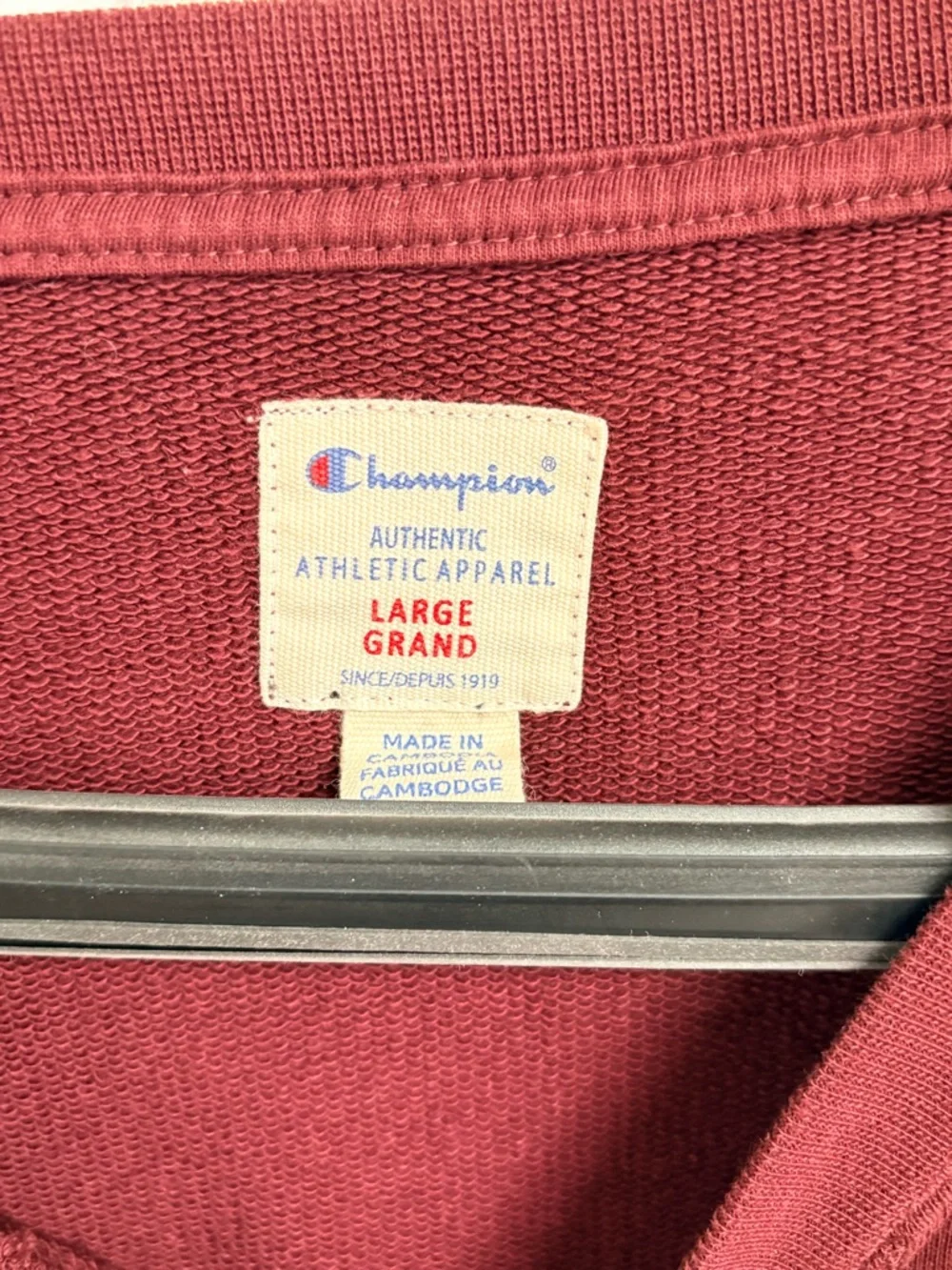 Champion Deep Maroon Crewneck Sweatshirt with Script Tag - Picture 3 of 4